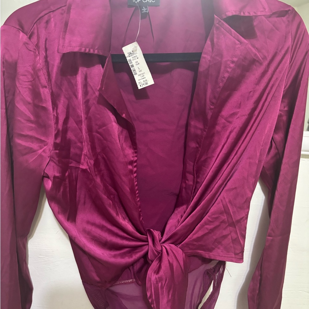 Chic Women's Fuchsia Tie-Front Blouse